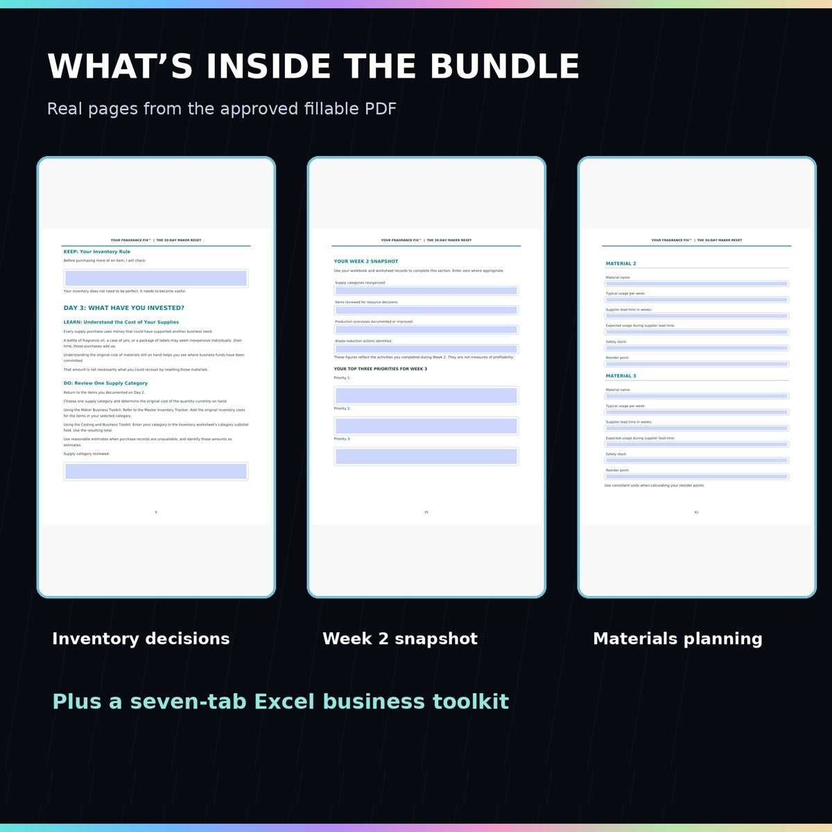 The 30-Day Maker Reset | Fillable Workbook + Excel Business Toolkit